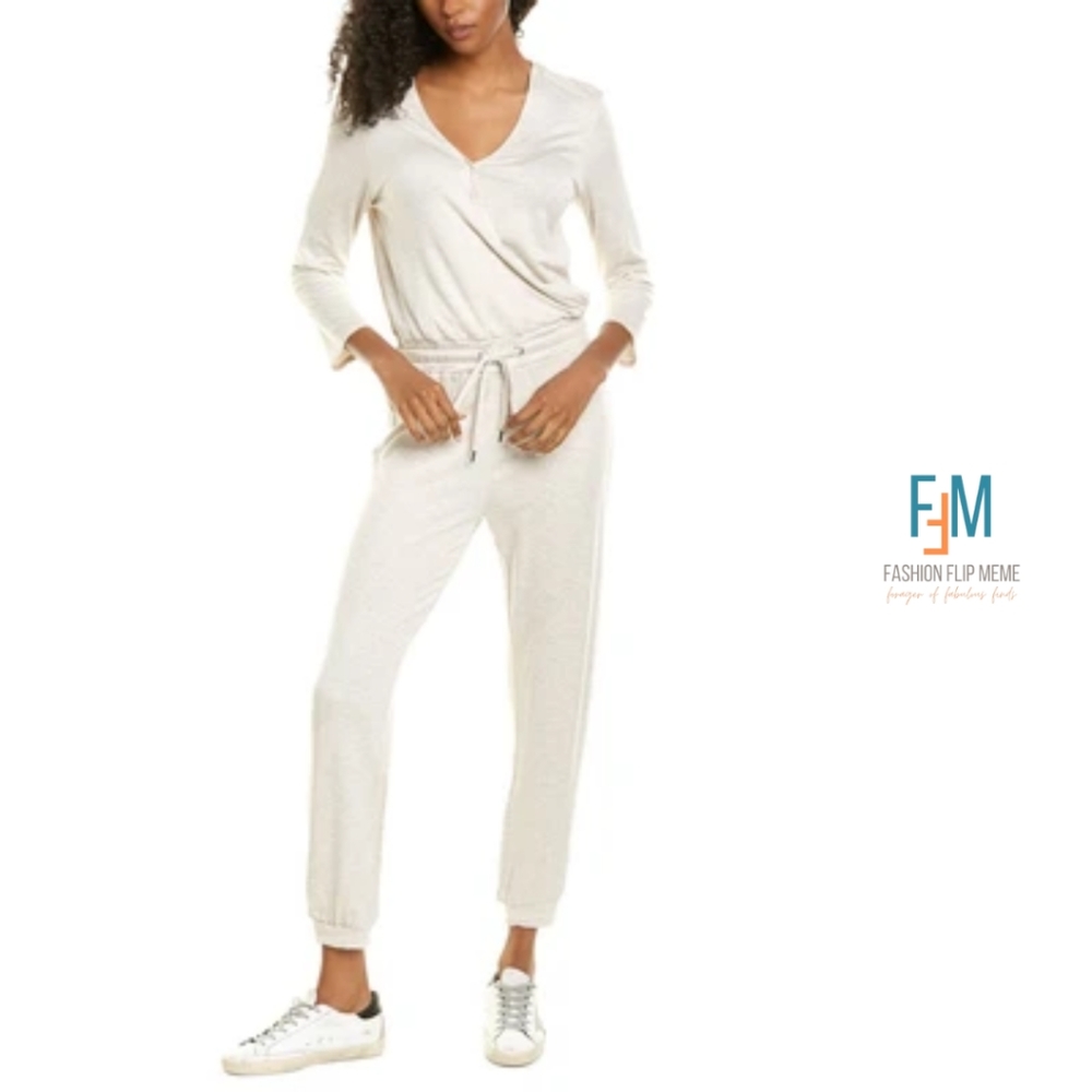 Blue Orchid Beige Knit Surplice 3/4 Sleeve V Neck Jumpsuit 2X New!